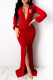 Red Fashion Elegant Solid Letter V Neck One Step Skirt Dresses