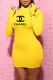 Yellow Fashion Sexy Print Letter O Neck Dresses