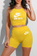 Yellow Fashion Sportswear Print Letter Spaghetti Strap Sleeveless Two Pieces