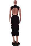 Red Sexy Solid Hollowed Out Backless O Neck A Line Dresses