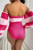 Tangerine Red Sexy Print Bandage Patchwork Swimwears
