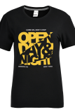 Orange Fashion Street Print Patchwork Letter O Neck T-Shirts
