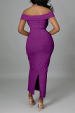 Pink Sexy Patchwork Hollowed Out Off the Shoulder Pencil Skirt Dresses