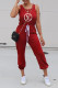 Red Fashion Casual Print Letter O Neck Jumpsuits