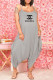 Grey Fashion Casual Print Letter Spaghetti Strap Jumpsuits
