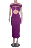 Pink Sexy Patchwork Hollowed Out Off the Shoulder Pencil Skirt Dresses