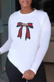 White Fashion Casual Print Basic O Neck Tops