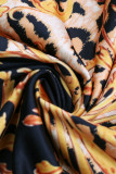 Blue Sexy Print Hollowed Out Patchwork Oblique Collar Straight Dresses