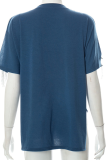Deep Blue Sexy Print Tassel V Neck T-Shirts