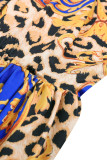 Blue Sexy Print Hollowed Out Patchwork Oblique Collar Straight Dresses