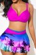 Rose Pink Fashion Sexy Print Backless Swimwears