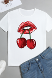 White Fashion Street Print Patchwork O Neck T-Shirts