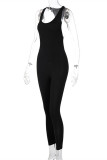 Black Sexy Casual Sportswear Solid Backless U Neck Skinny Jumpsuits