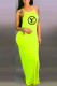 Fluorescent Green Fashion Sexy Print Letter Spaghetti Strap One Step Skirt Dresses