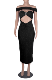 Pink Sexy Patchwork Hollowed Out Off the Shoulder Pencil Skirt Dresses