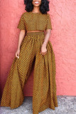 Yellow Casual Print Patchwork O Neck T-Shirts