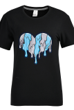 White Fashion Casual Print Patchwork O Neck T-Shirts