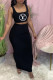 Black Fashion Casual Print Patchwork Square Collar Sleeveless Two Pieces
