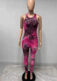 Pink Sexy Patchwork Split Joint O Neck Sleeveless Two Pieces