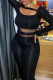 Black Solid Patchwork See-through Square Collar Skinny Jumpsuits