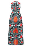Light Blue Vacation Print Patchwork O Neck Straight Jumpsuits