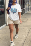 White Fashion Casual Print Patchwork O Neck T-Shirts
