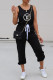 Black Fashion Casual Print Letter O Neck Jumpsuits
