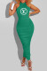 Green Fashion Sexy Print Fold O Neck One Step Skirt Dresses