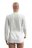 White Fashion Casual Print Basic O Neck Tops