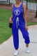 Blue Fashion Casual Print Letter O Neck Jumpsuits