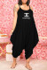 Black Fashion Casual Print Letter Spaghetti Strap Jumpsuits