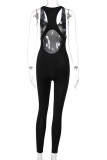 Black Sexy Casual Sportswear Solid Backless U Neck Skinny Jumpsuits