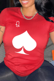 Red Fashion Casual Print Patchwork O Neck T-Shirts