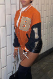 Orange Casual Street Patchwork Buckle Outerwear