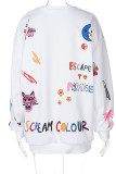 White Casual Print Patchwork O Neck Tops