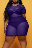 Black Sexy Solid Split Joint See-through O Neck Straight Plus Size Dresses