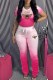 Pink Fashion Casual Gradual Change Print Fold O Neck Short Sleeve Two Pieces