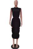 Red Sexy Solid Hollowed Out Backless O Neck A Line Dresses