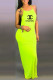 Fluorescent Green Fashion Sexy Print Letter Spaghetti Strap One Step Skirt Dresses