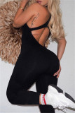 Black Sexy Casual Sportswear Solid Backless U Neck Skinny Jumpsuits