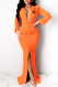 Orange Fashion Elegant Print Fold V Neck One Step Skirt Dresses