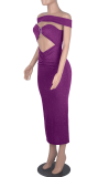 Pink Sexy Patchwork Hollowed Out Off the Shoulder Pencil Skirt Dresses