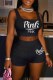 Black Sexy Casual Letter Print Basic U Neck Sleeveless Two Pieces