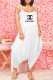 White Fashion Casual Print Letter Spaghetti Strap Jumpsuits