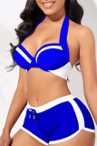 Blue Fashion Sexy Patchwork Solid Backless Swimwears
