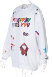 White Casual Print Patchwork O Neck Tops