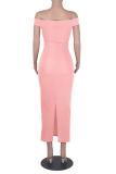 Pink Sexy Patchwork Hollowed Out Off the Shoulder Pencil Skirt Dresses