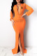 Orange Fashion Elegant Solid Letter V Neck One Step Skirt Dresses