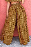 Mustard Yellow Fashion Print Patchwork O Neck Half Sleeve Two Pieces