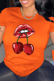 White Fashion Street Print Patchwork O Neck T-Shirts
